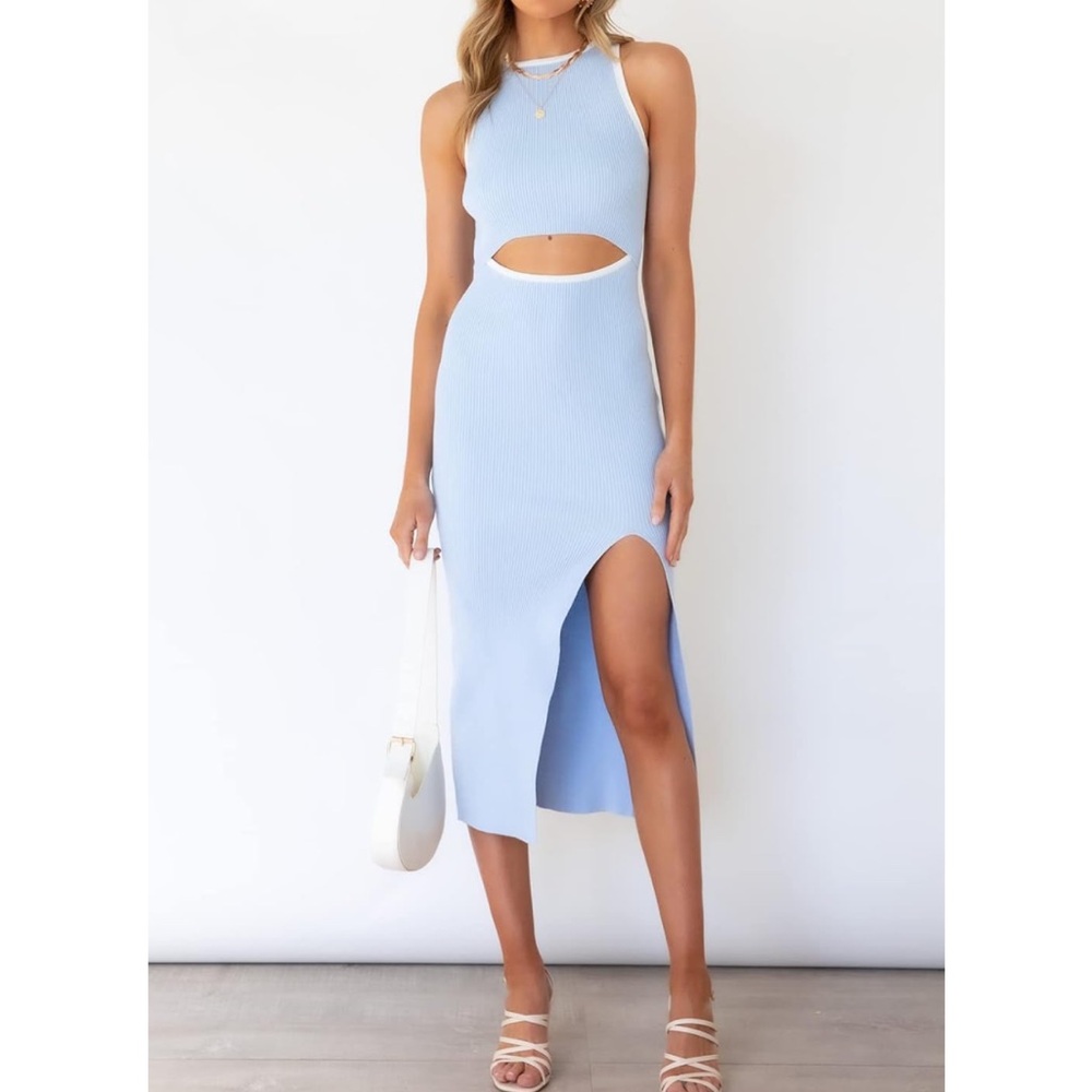 Baby Blue Midi Slit Dress